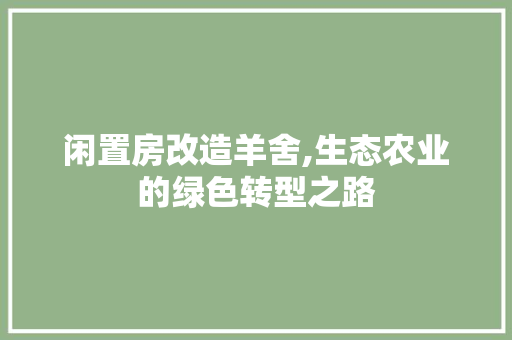 闲置房改造羊舍,生态农业的绿色转型之路