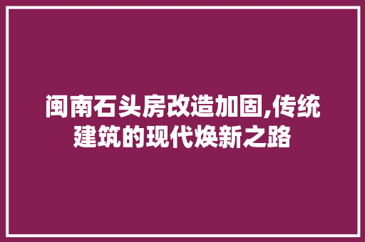 闽南石头房改造加固,传统建筑的现代焕新之路