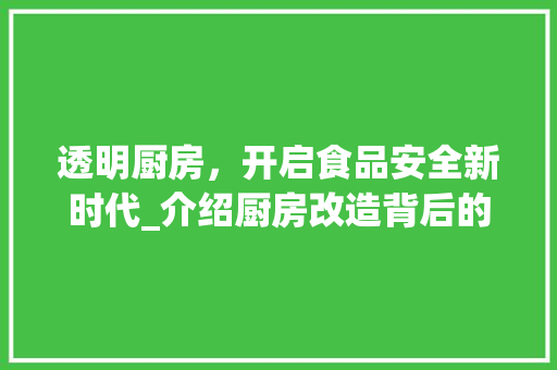 透明厨房，开启食品安全新时代_介绍厨房改造背后的变革力量