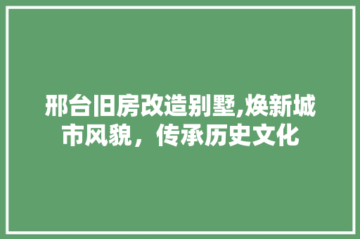 邢台旧房改造别墅,焕新城市风貌，传承历史文化