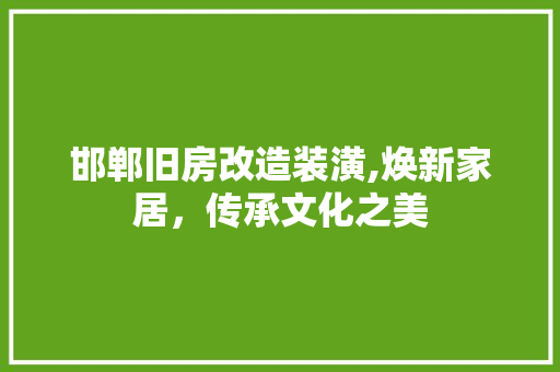 邯郸旧房改造装潢,焕新家居，传承文化之美 汽车维修