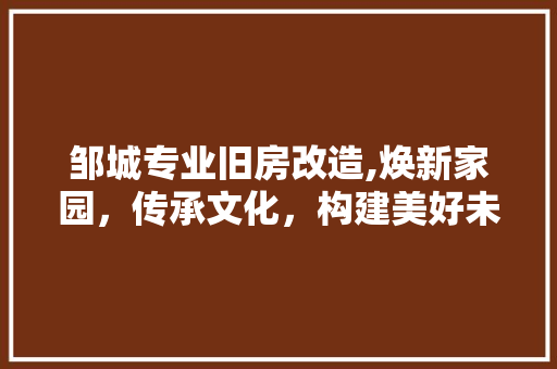 邹城专业旧房改造,焕新家园，传承文化，构建美好未来 汽车维修