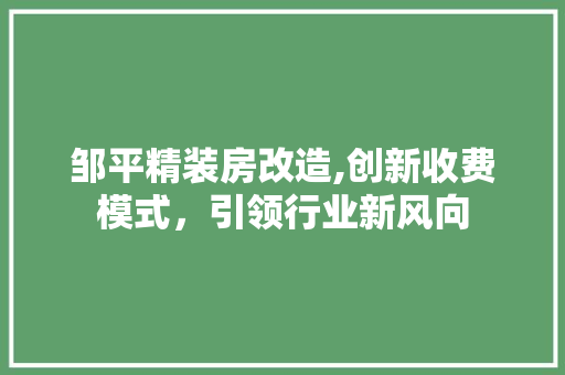 邹平精装房改造,创新收费模式，引领行业新风向