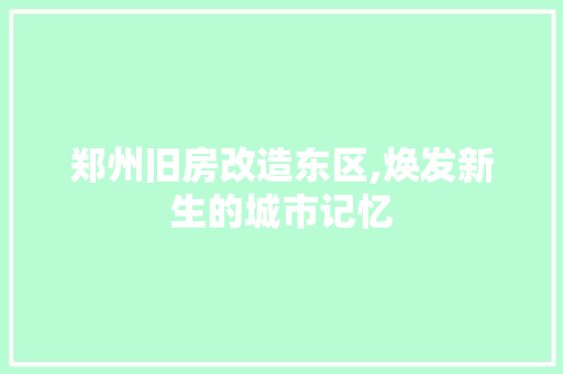 郑州旧房改造东区,焕发新生的城市记忆 家电维修