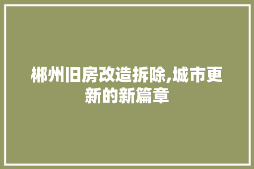 郴州旧房改造拆除,城市更新的新篇章 汽车维修