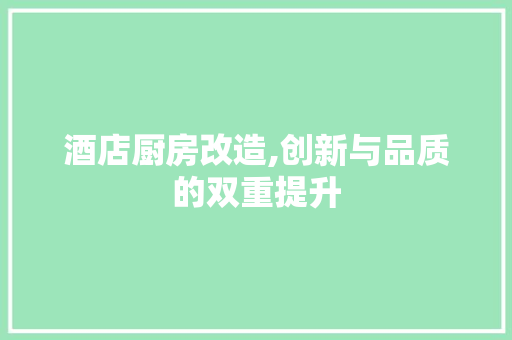 酒店厨房改造,创新与品质的双重提升 厨房维修