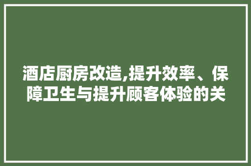 酒店厨房改造,提升效率、保障卫生与提升顾客体验的关键举措 综合便民