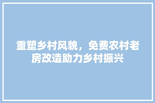 重塑乡村风貌，免费农村老房改造助力乡村振兴