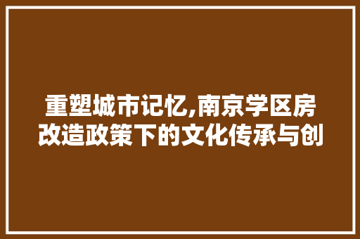 重塑城市记忆,南京学区房改造政策下的文化传承与创新 综合便民