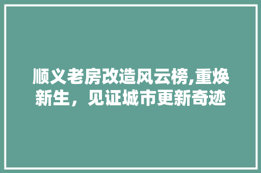 顺义老房改造风云榜,重焕新生，见证城市更新奇迹 汽车维修