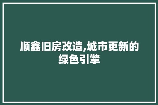 顺鑫旧房改造,城市更新的绿色引擎 汽车维修