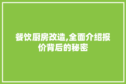 餐饮厨房改造,全面介绍报价背后的秘密 墙体维修