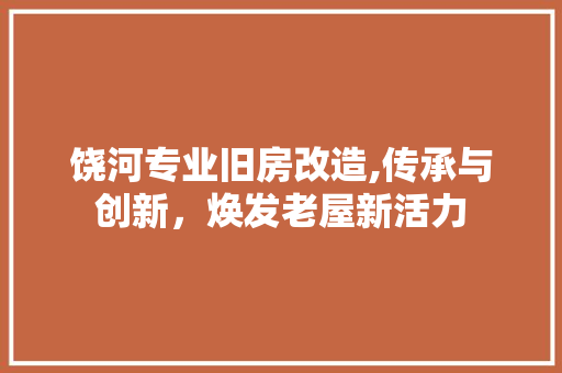 饶河专业旧房改造,传承与创新，焕发老屋新活力 汽车维修