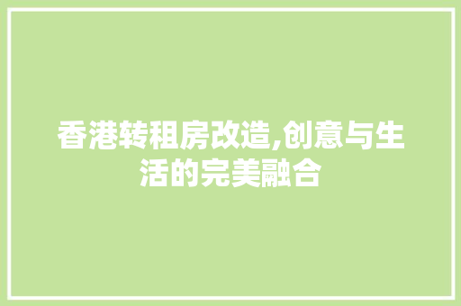 香港转租房改造,创意与生活的完美融合 汽车维修