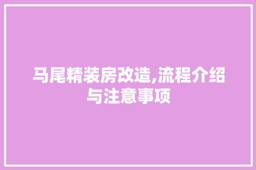 马尾精装房改造,流程介绍与注意事项 家电维修