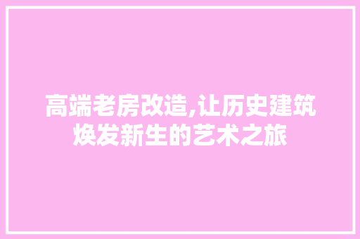 高端老房改造,让历史建筑焕发新生的艺术之旅 综合便民