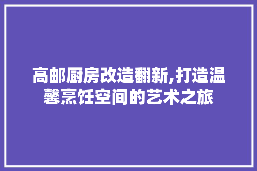 高邮厨房改造翻新,打造温馨烹饪空间的艺术之旅