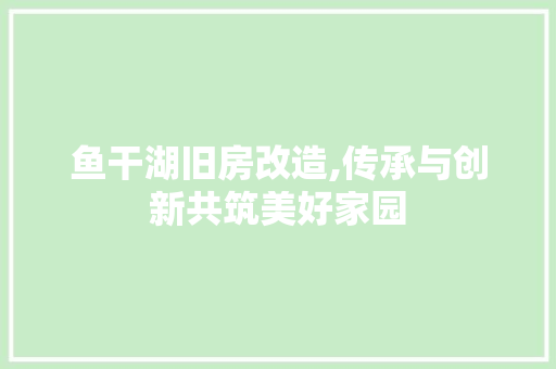 鱼干湖旧房改造,传承与创新共筑美好家园 综合便民