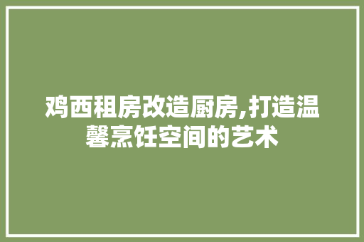 鸡西租房改造厨房,打造温馨烹饪空间的艺术 综合便民