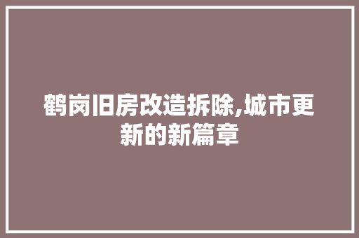 鹤岗旧房改造拆除,城市更新的新篇章