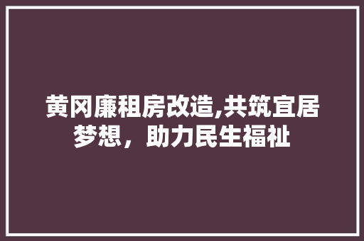 黄冈廉租房改造,共筑宜居梦想，助力民生福祉 综合便民