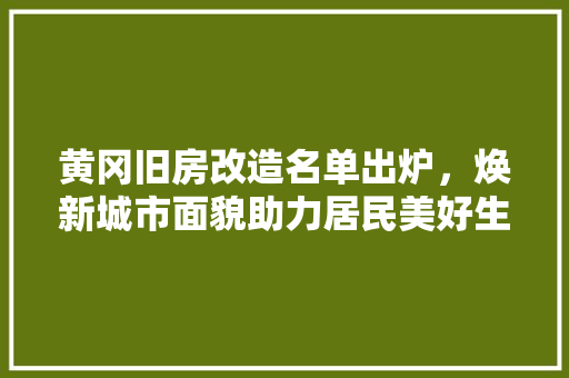 黄冈旧房改造名单出炉，焕新城市面貌助力居民美好生活
