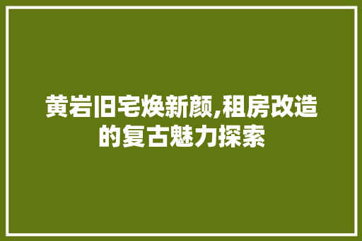 黄岩旧宅焕新颜,租房改造的复古魅力探索 汽车维修