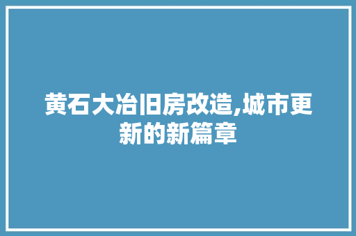 黄石大冶旧房改造,城市更新的新篇章 汽车维修