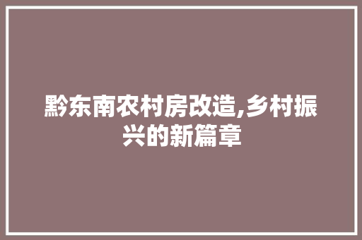 黔东南农村房改造,乡村振兴的新篇章 厨房维修