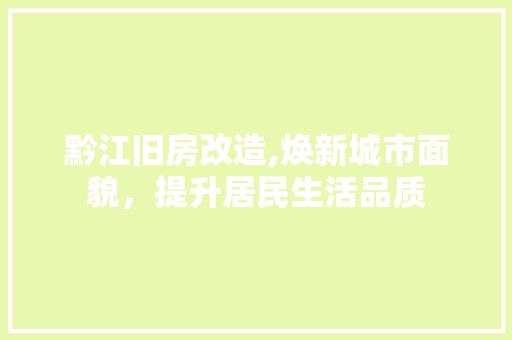 黔江旧房改造,焕新城市面貌，提升居民生活品质 家电维修