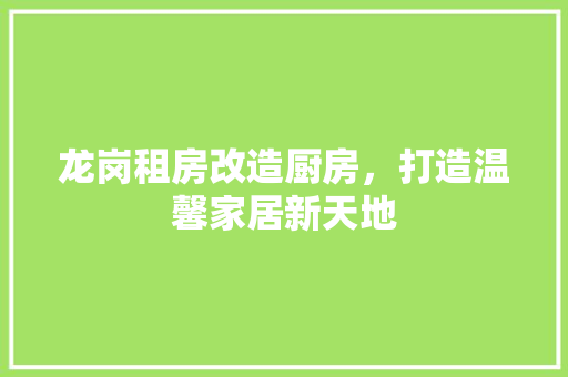 龙岗租房改造厨房，打造温馨家居新天地 汽车维修