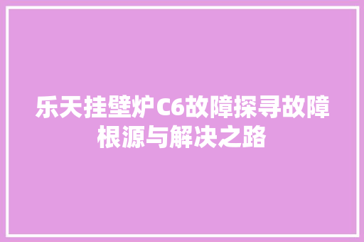 乐天挂壁炉C6故障探寻故障根源与解决之路 家电维修