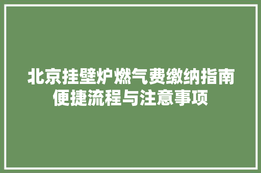 北京挂壁炉燃气费缴纳指南便捷流程与注意事项 汽车维修