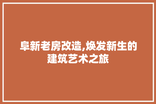 阜新老房改造,焕发新生的建筑艺术之旅