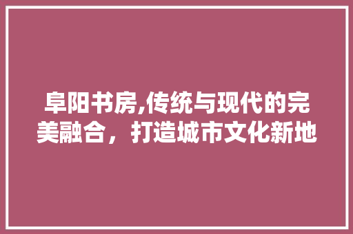 阜阳书房,传统与现代的完美融合，打造城市文化新地标