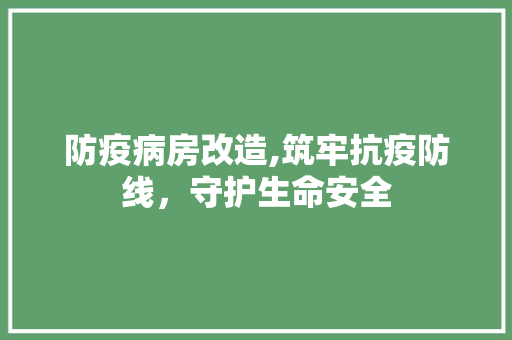 防疫病房改造,筑牢抗疫防线，守护生命安全