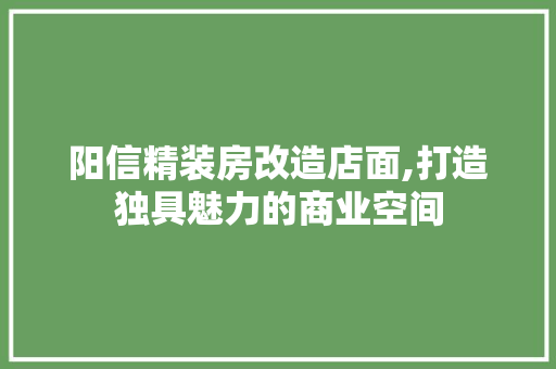 阳信精装房改造店面,打造独具魅力的商业空间 家电维修
