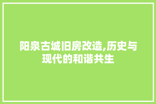 阳泉古城旧房改造,历史与现代的和谐共生 家电维修