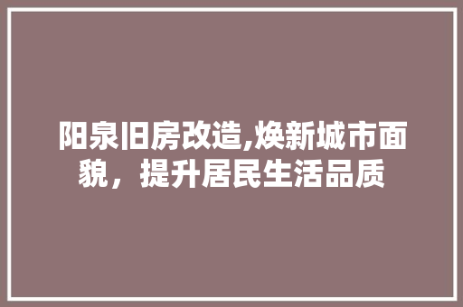 阳泉旧房改造,焕新城市面貌，提升居民生活品质