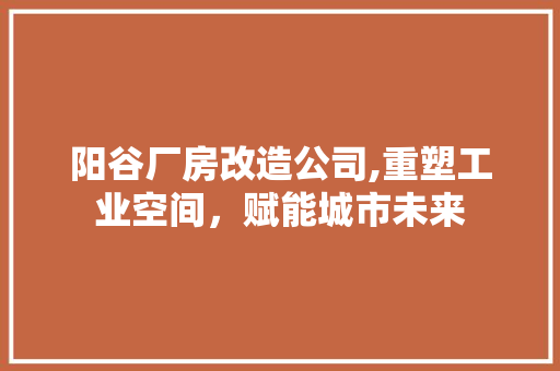 阳谷厂房改造公司,重塑工业空间，赋能城市未来