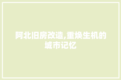 阿北旧房改造,重焕生机的城市记忆 汽车维修