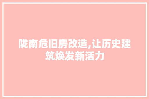 陇南危旧房改造,让历史建筑焕发新活力