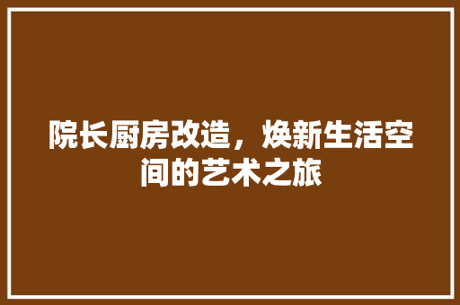 院长厨房改造，焕新生活空间的艺术之旅