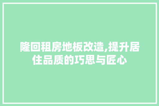 隆回租房地板改造,提升居住品质的巧思与匠心