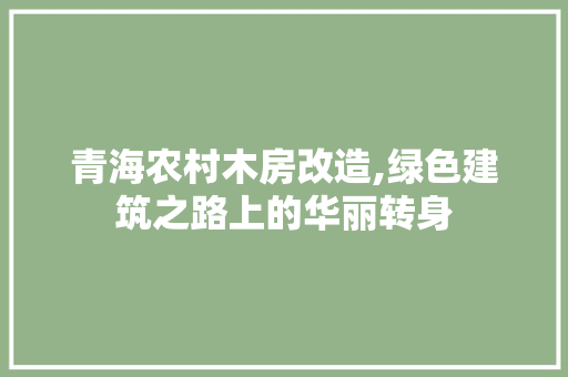 青海农村木房改造,绿色建筑之路上的华丽转身 家电维修