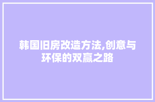 韩国旧房改造方法,创意与环保的双赢之路 家电维修