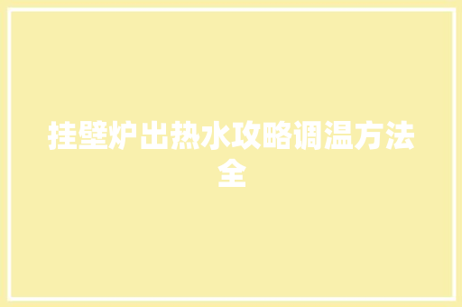 挂壁炉出热水攻略调温方法全 厨房维修