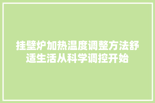 挂壁炉加热温度调整方法舒适生活从科学调控开始 厨房维修