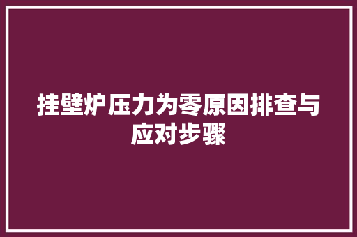 挂壁炉压力为零原因排查与应对步骤 汽车维修