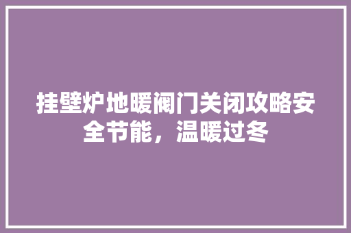 挂壁炉地暖阀门关闭攻略安全节能，温暖过冬 汽车维修